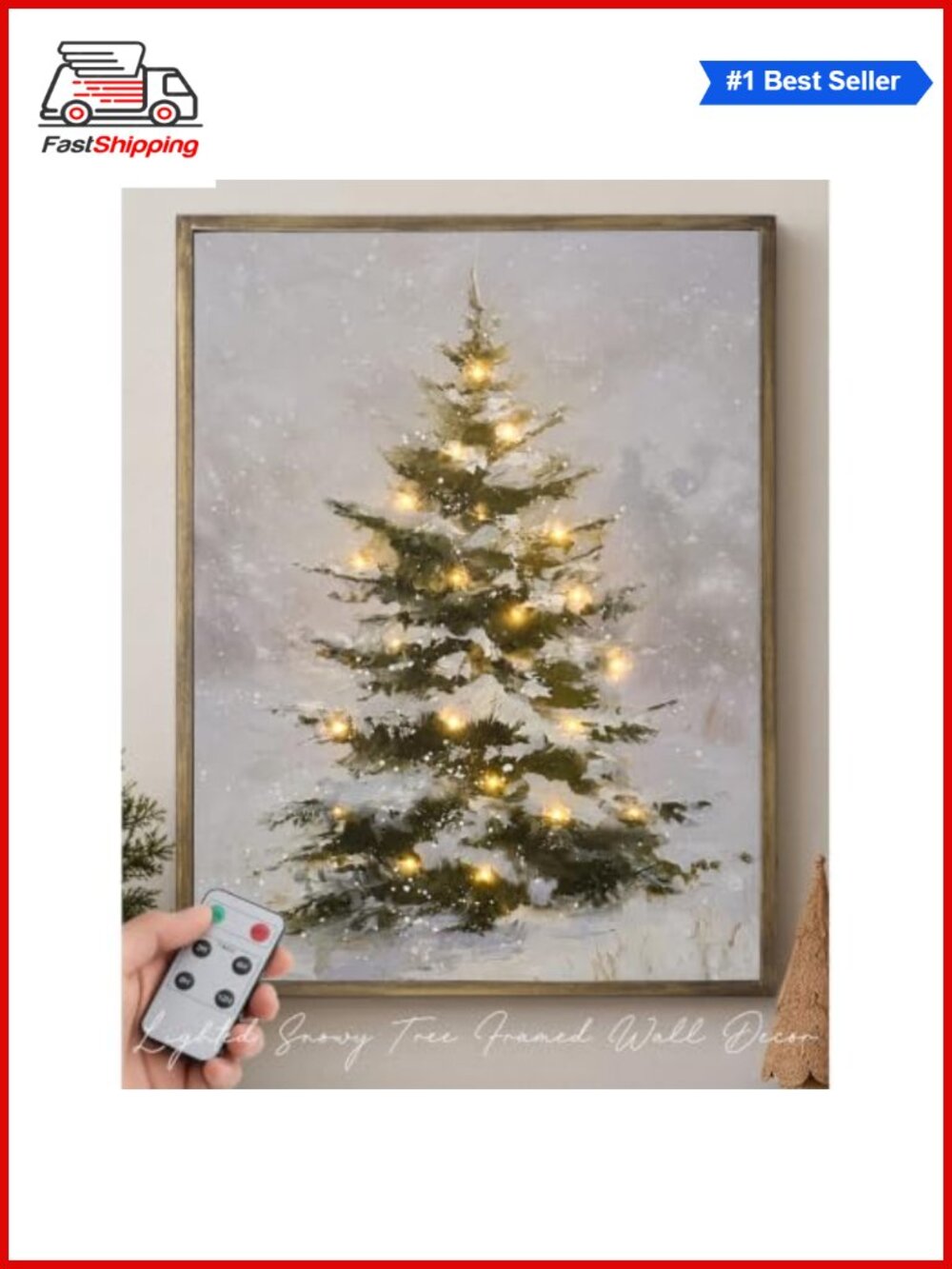 🎅 Lighted Snowy Tree Canvas Wall Decor 18x24 Framed Christmas Art